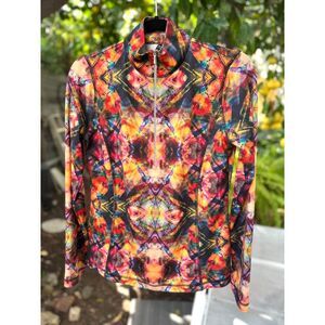 Sno Skins Abstract Tie Dye Multicolor 1/4 Zip LS Base Layer Top SZ S Made in USA